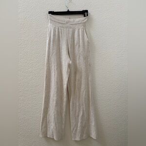 Beige Ribbed Wide-Leg Pants